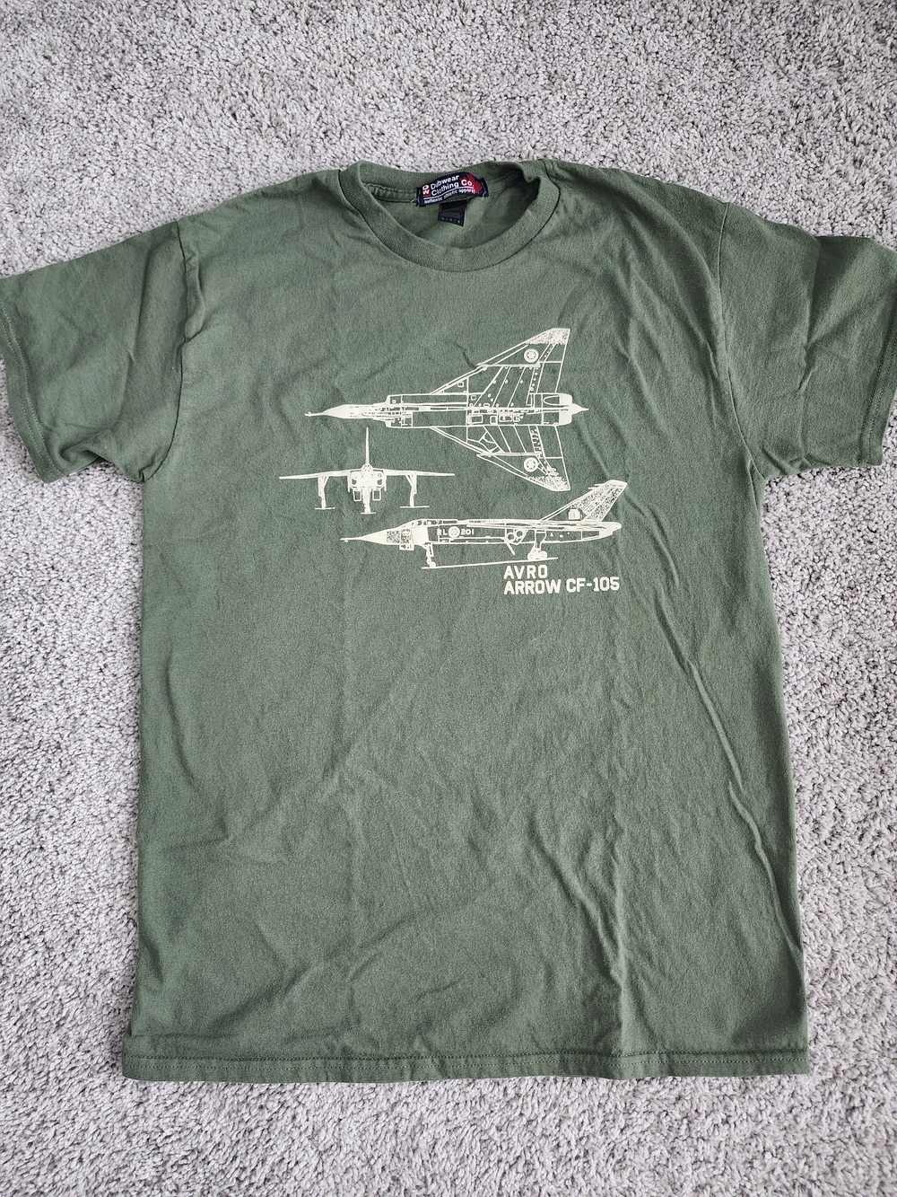 Graphic Tee Green Air Plane 100% Cotton Olive Green Avro Arrow CF-105 Museum